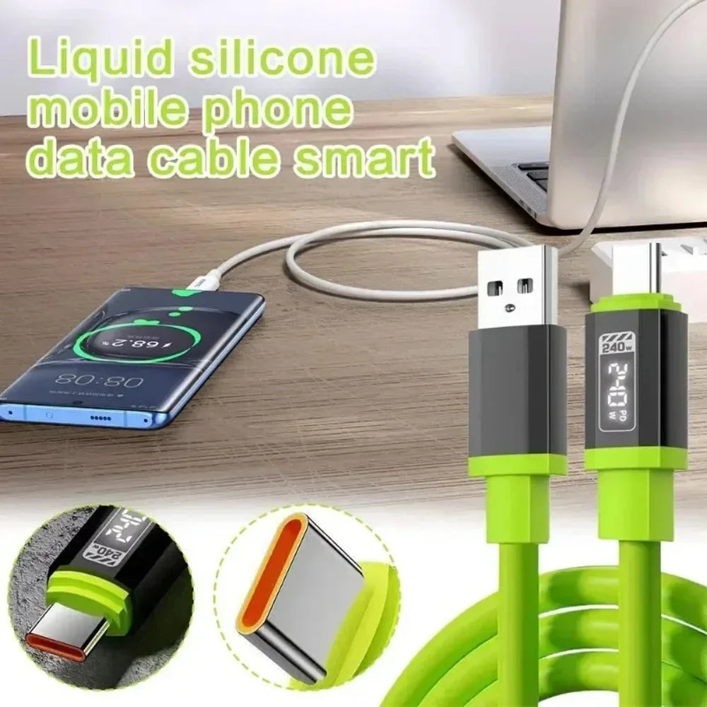 240W PD Type-C to Type-C Cable Liquid Silicone Data Cable Fast Charging Intelligent Flash Charging High-power Cable with HD Digi