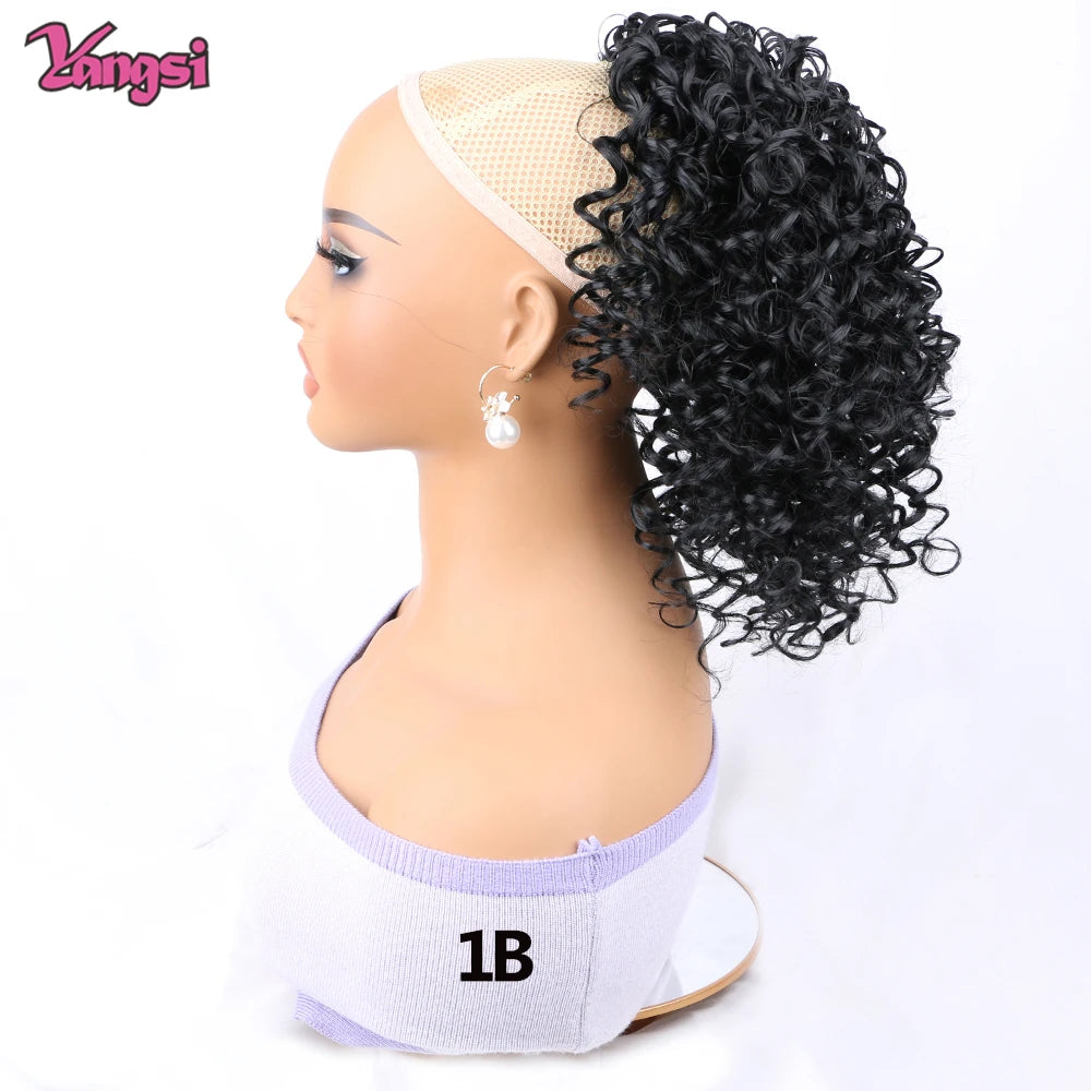 12“Short Ombre Afro Curly hair Style Puff Afro Kinky Curly 12 inch Drawstring Ponytail Synthetic Hair Extension for Black Women