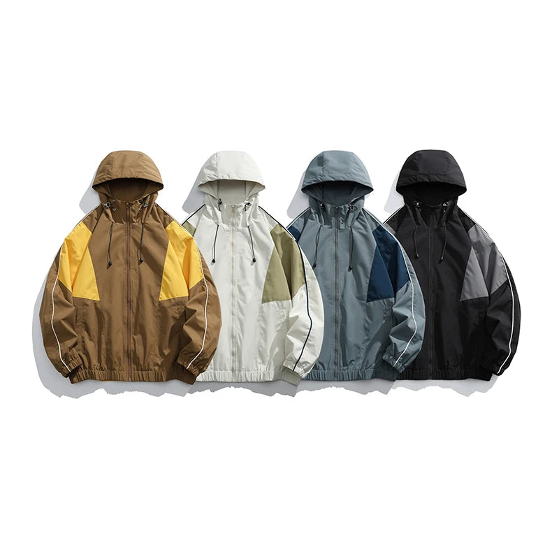 Trendy Men's Outdoor Jacket Fashionable Casual Windbreaker with Hood Suitable for Mountain Cycling Climbing Traveling Camping