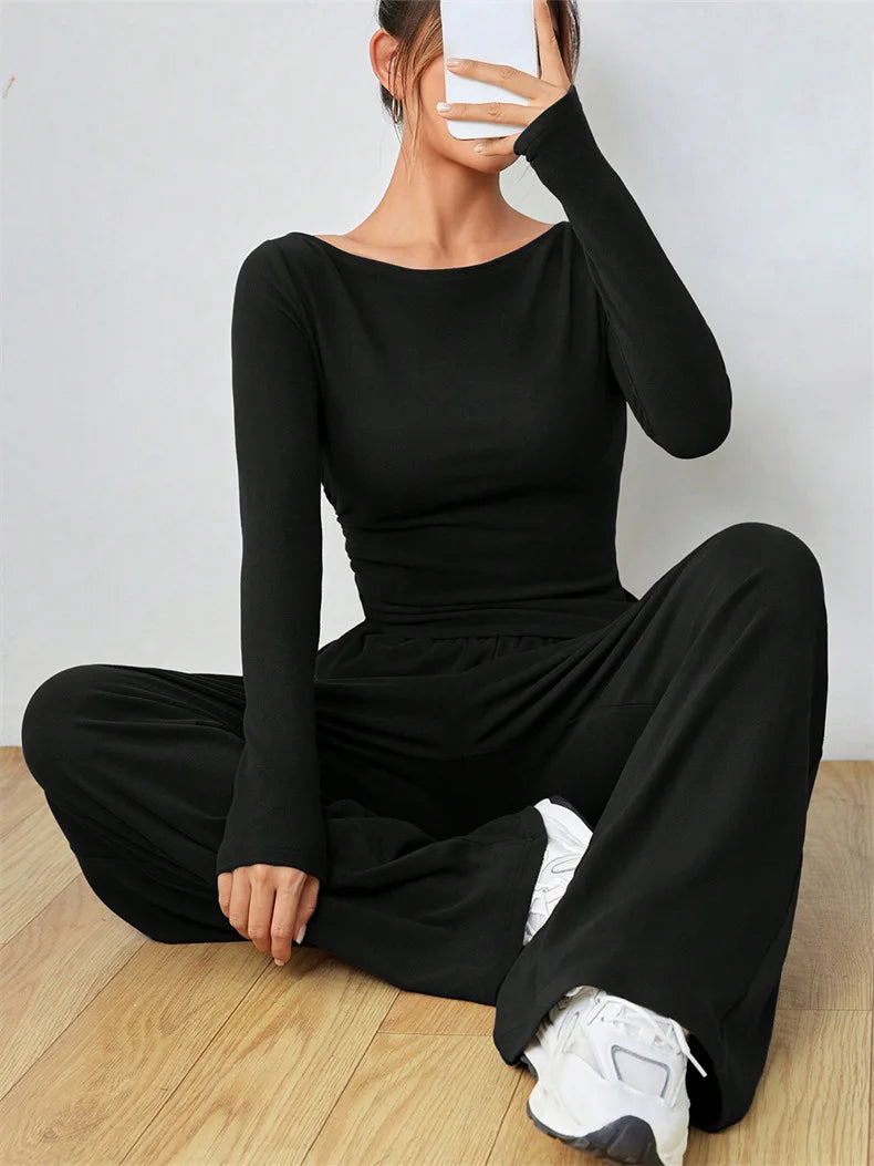 Women's Two-Piece Wide-Leg Pants Set Soft And Waxy Style Suit Fashionable Irregularities Women's Clothing Sales Yoga Sports Set