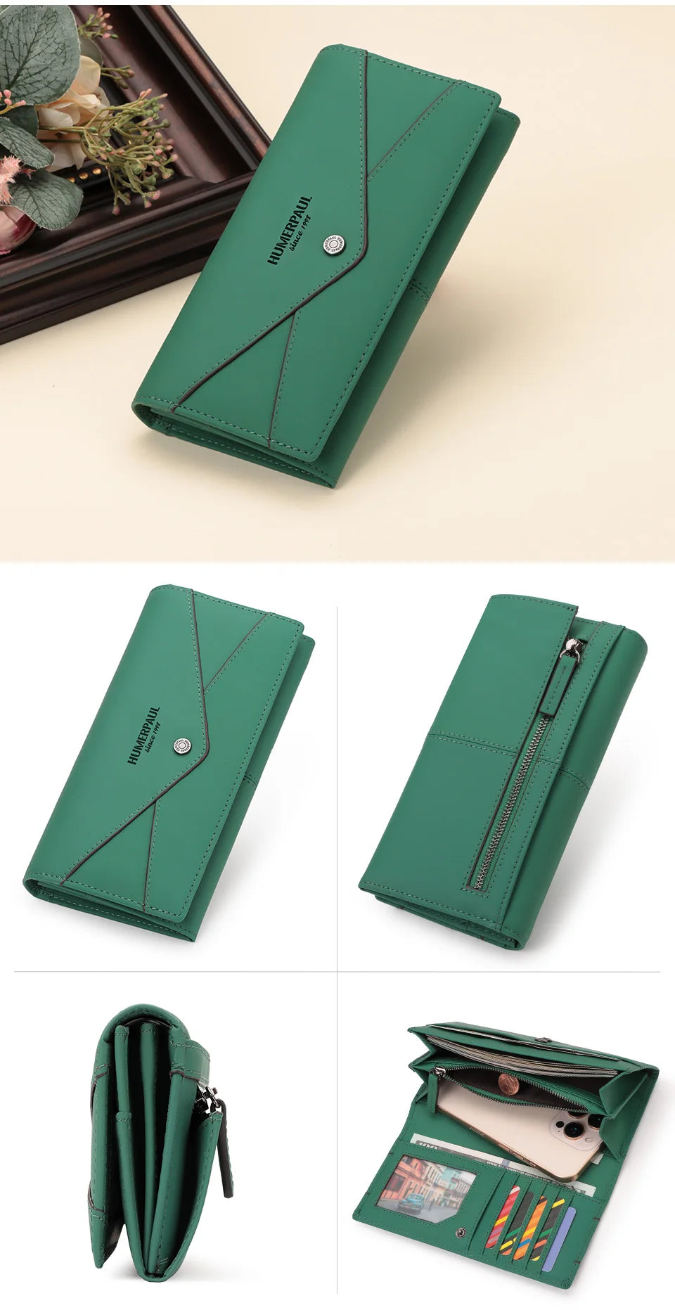 Genuine Leather Women's Wallet Luxury Clutch with RFID Multi Card Slots and Phone Pocket Large Capacity Female Money Handbag