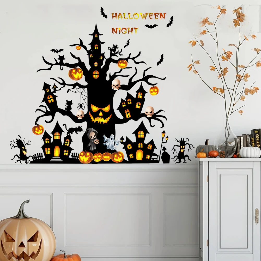 Pegatinas de Pared de Árbol de Castillo de Halloween Decoración del Hogar Adecuado para Habitaciones Infantiles y Jardines de Infancia