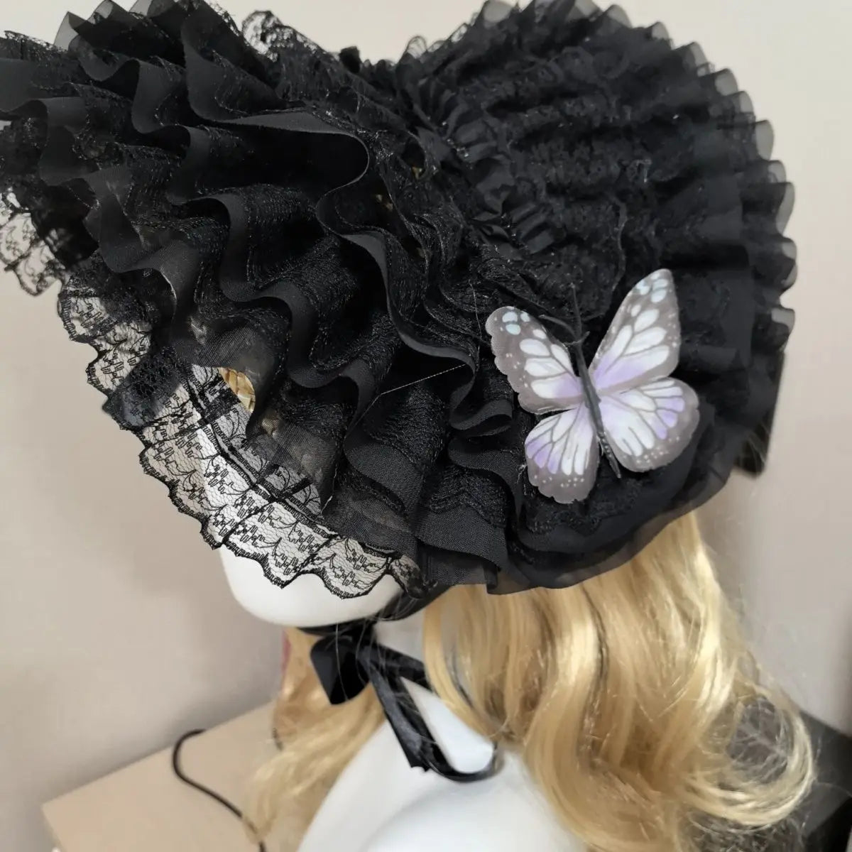 Lolita Flowers Pleated Lace Print Lace Up Women Straw Hat Spring Sweet Girls Cosplay Hair Clip Cap Kawaii Lolita Caps Black Hat