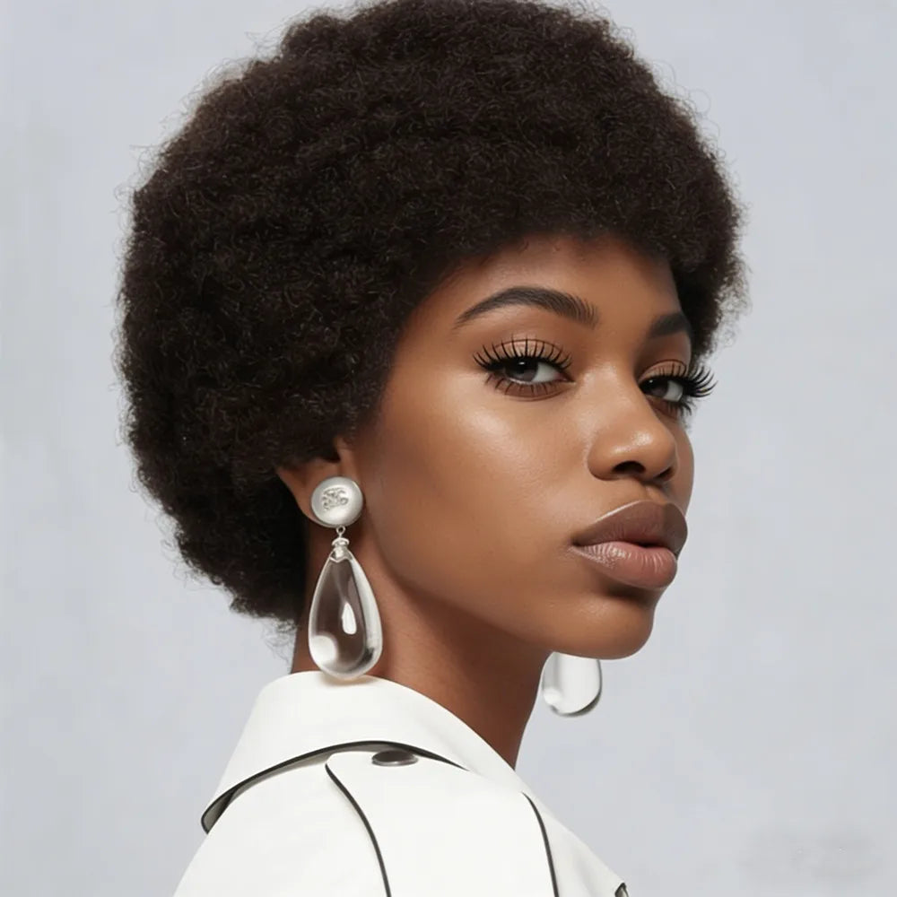 pixie cut wig short human hair wig  machine made afro curly pixie wig natural black color for women daily party use wig