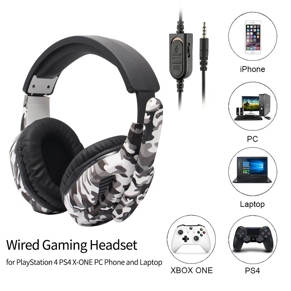 Camouflage Gaming Headset 3.5mm AUX Jack Wired Headphones Gamer Cool Game Headphone With Microphone For PS4 Xbox One PC Phone