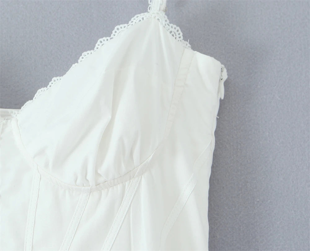 Women Dress New Fashion Summer Vintage White Lace-Panelled Cotton Dresses for Women Elegance Chic Ladies Midi Dress