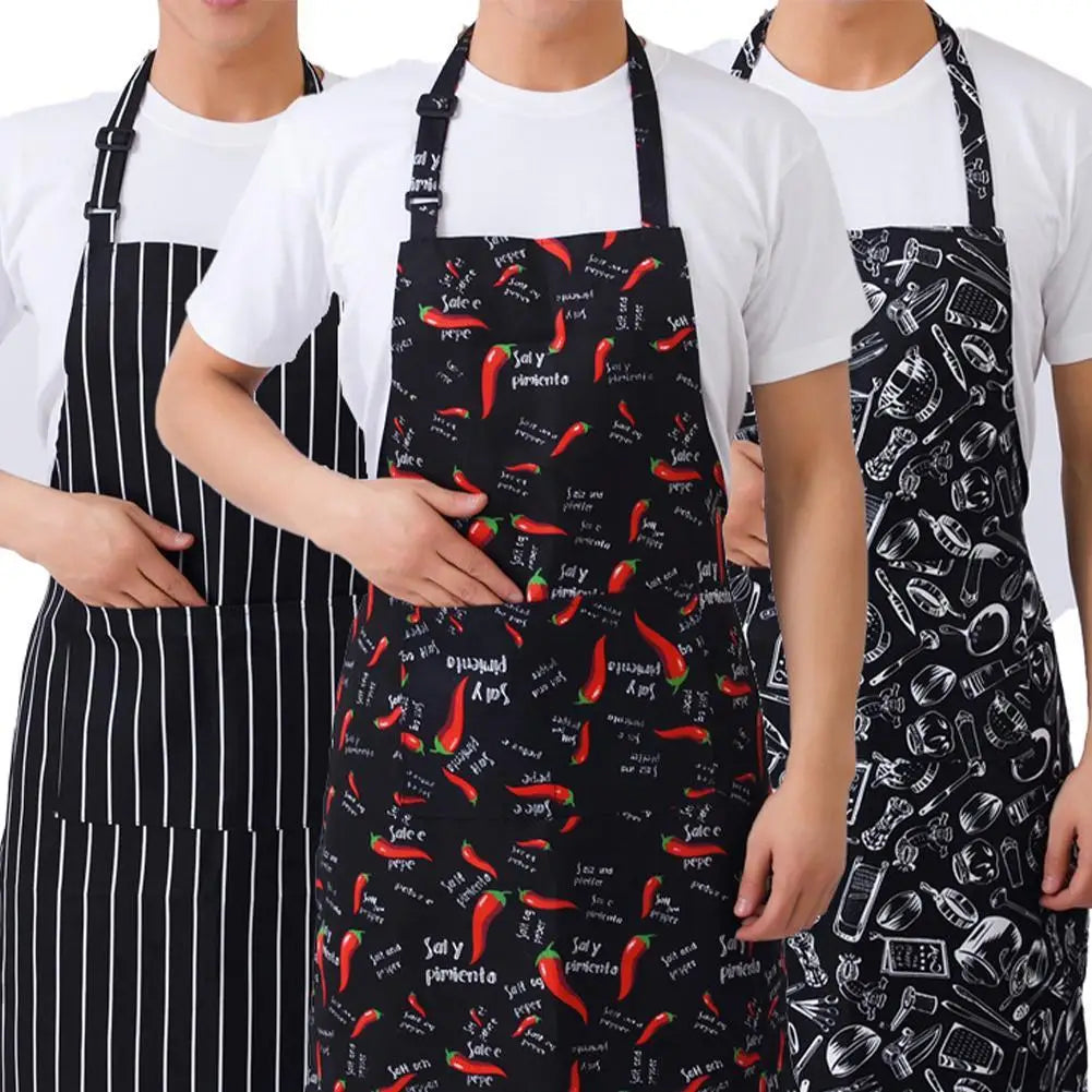 Delantal de cocina delantal de cocinero con cuello halter con 2 bolsillos delantales sin mangas para catering para hombres y mujeres delantal de camarero para barbacoa con estampado