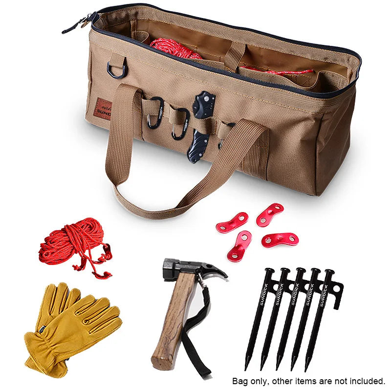 Bolsa de herramientas para camping, gran capacidad, boca ancha, bolsa de almacenamiento, bolsa de equipo resistente al agua