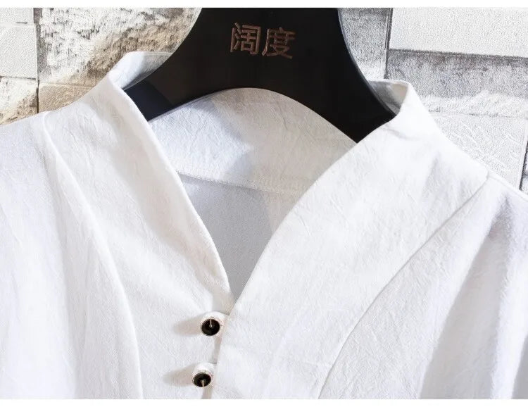 men's casual shirts (Shirt + trousers) summer men shirt Man Cotton and linen shirts Short sleeve men A set of clothes M-5XL