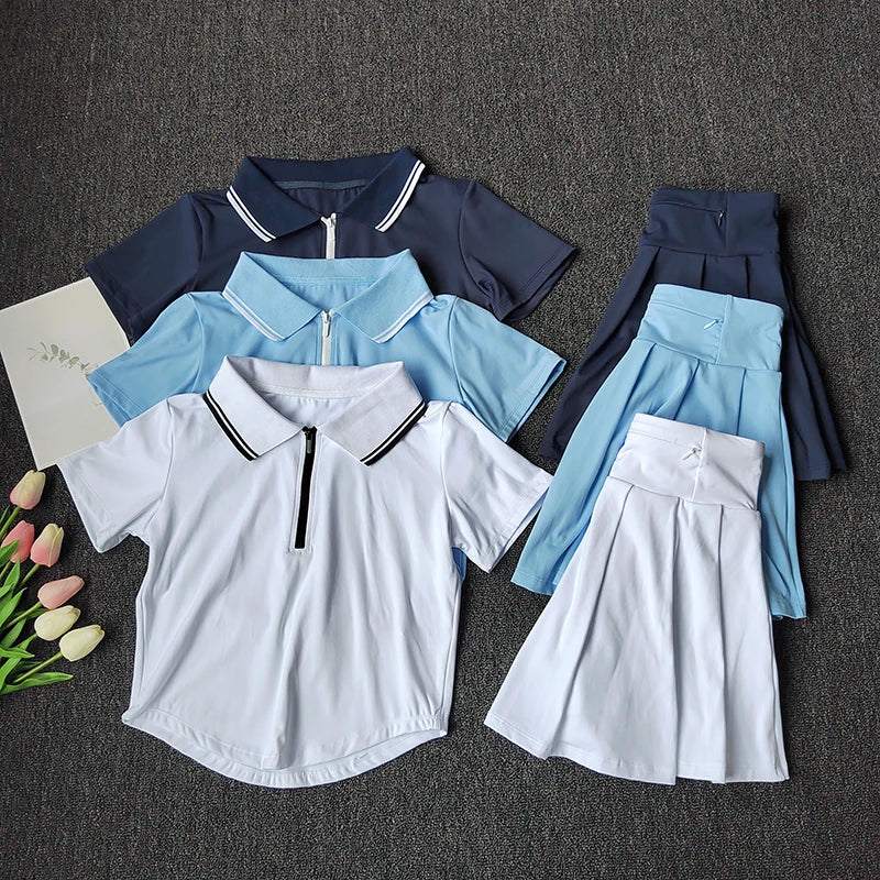 Tennis Skirt for Women in Summer Yoga Suit Short-sleeved T-shirts Marathon Badminton Golf Suit Sports Skirt Top Fitness Set