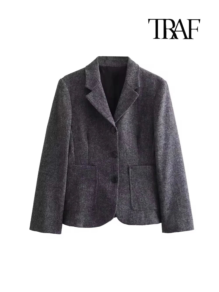 TRAF Women Fashion Casual Commuter Suit Skirt Suit Autumn and Winter Single-breasted Suit Jacket High-waisted A-line Skirt Suit