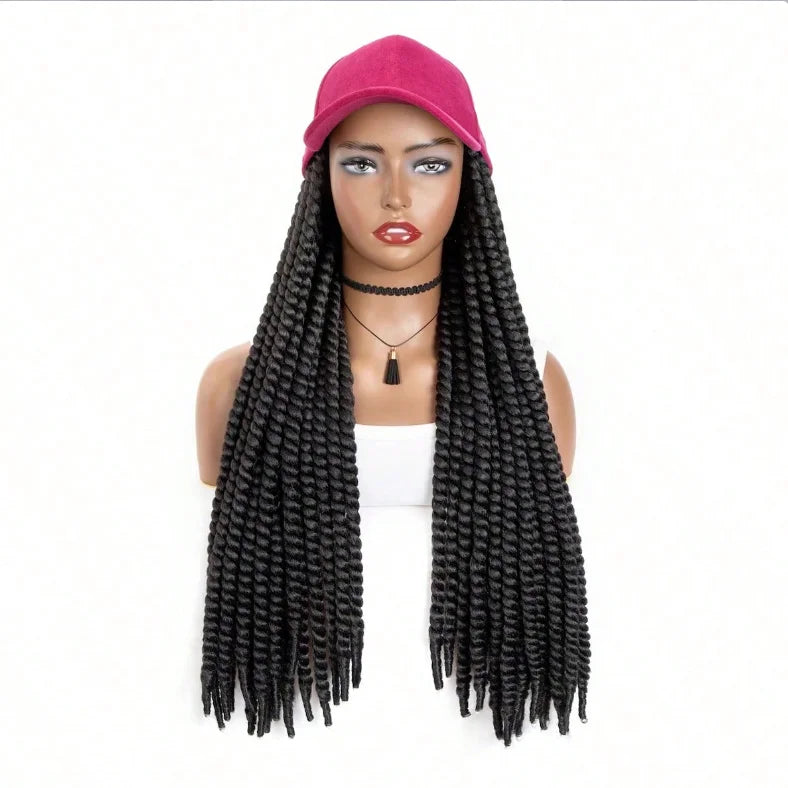 WIGERA Ombre Black Blue-purple Synthetic Havana Mambo Twist Braided Hair Extensions Cap Wig Spring Braiding With Bucket Hat