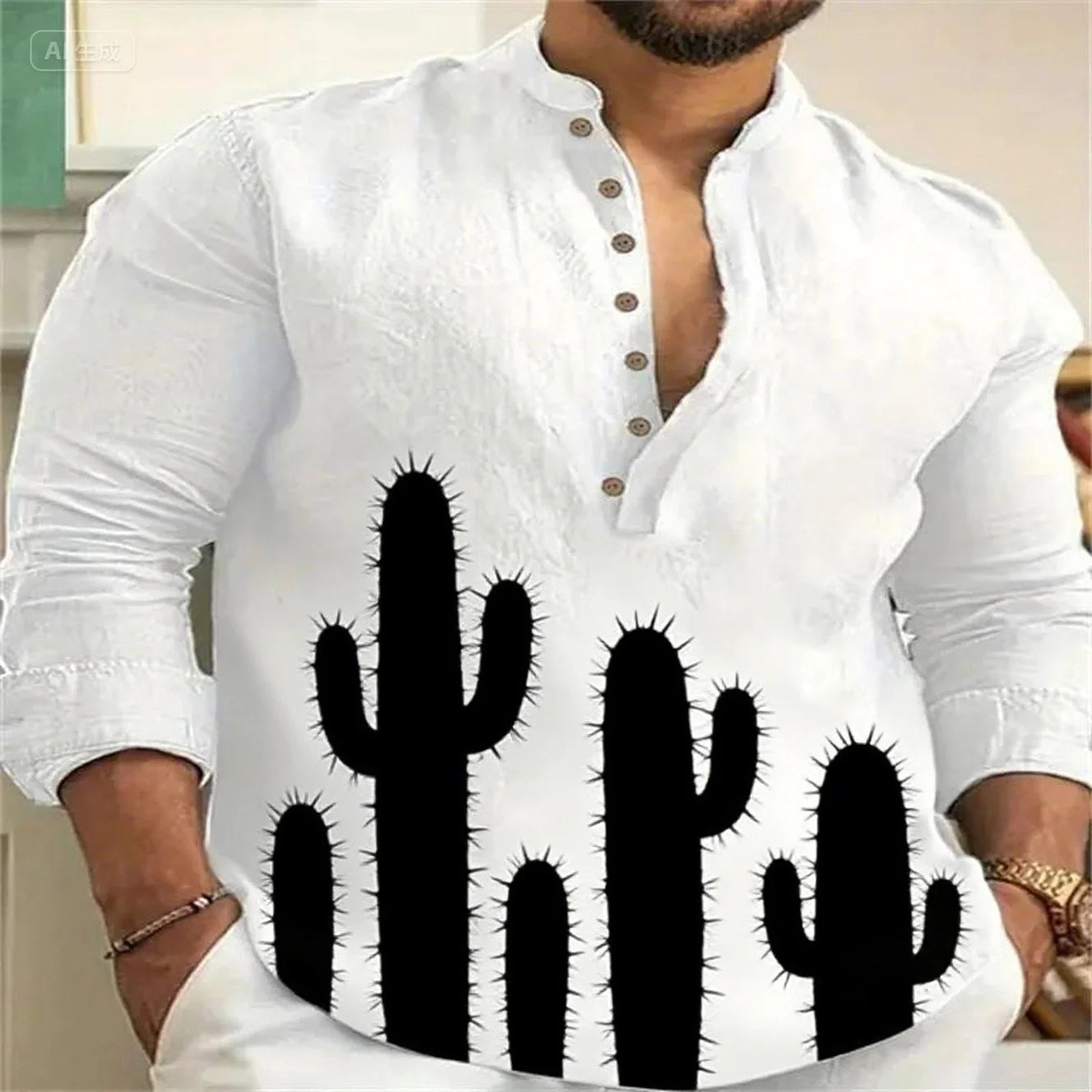 Newest linen long-sleeved simple atmospheric vegetation pattern high-quality casual shirt XS-6XL fast delivery