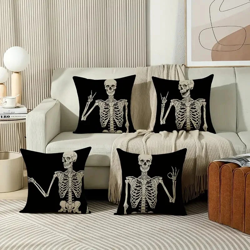 1pc, Spooky Skull Pillow Cover for Gothic Halloween Decor for Living Room, Sofa, Car, Cushion Cover And Home Party Pillowcase