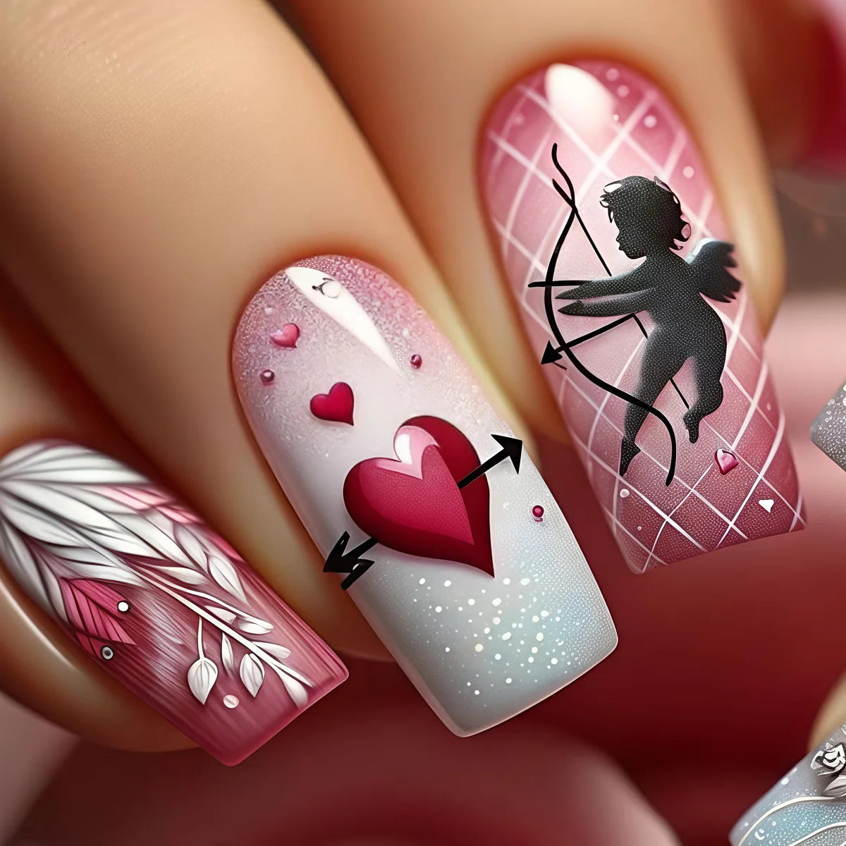 Uñas Postizas Corazón Floral (24 Piezas)