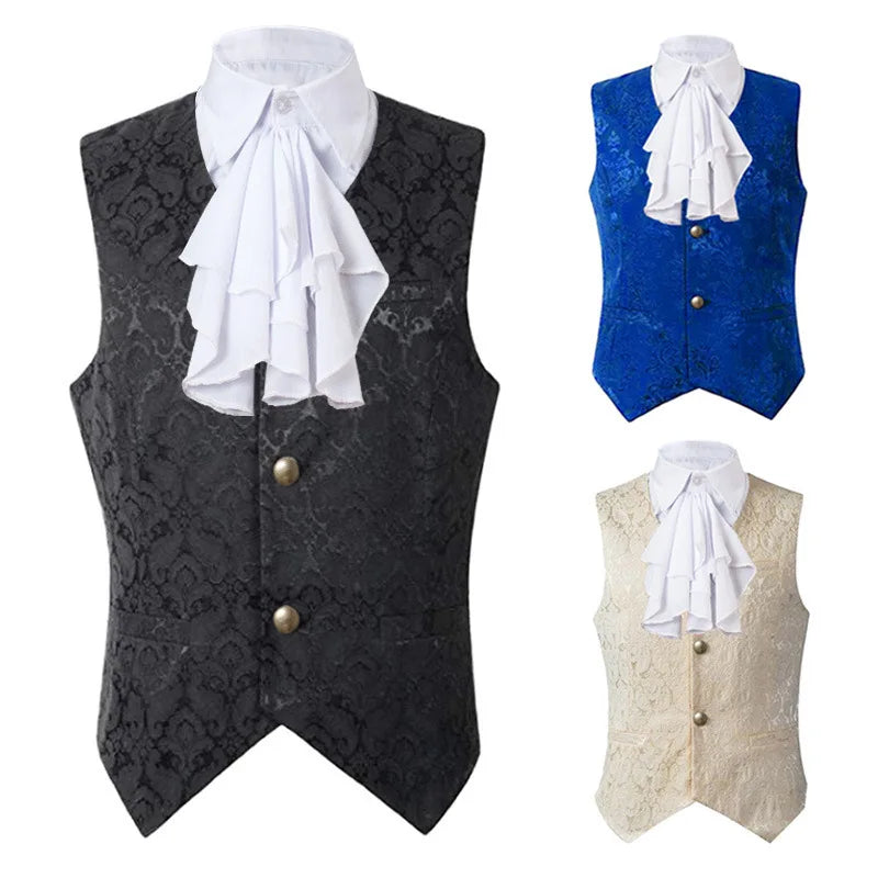 Men's Vest Gentleman Retro Medieval Elegant Renaissance Steampunk Inner Wear Gothic Jacquard Short Vest Single-breasted Business