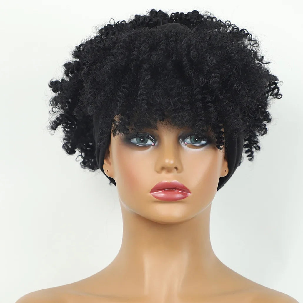 Headband Wigs for Women Synthetic Hair Kinky Curly Wigs With Scarf Natural Short Afro Wig for Black Woman False Hair Woman Wigs
