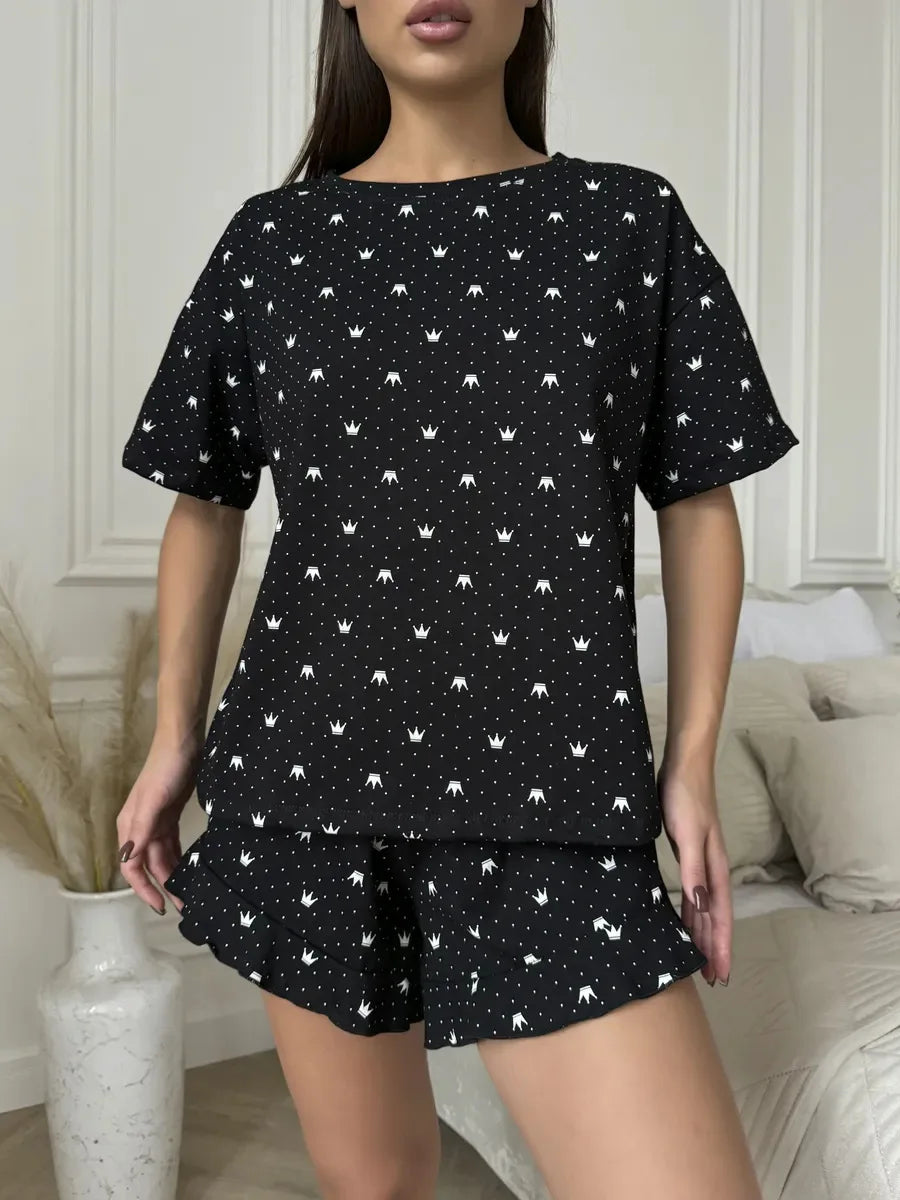 Women's Two-Piece Fashion Printing Sexy Pajamas Homewear Set Pajamas Loose Fit Comfortable Homewear