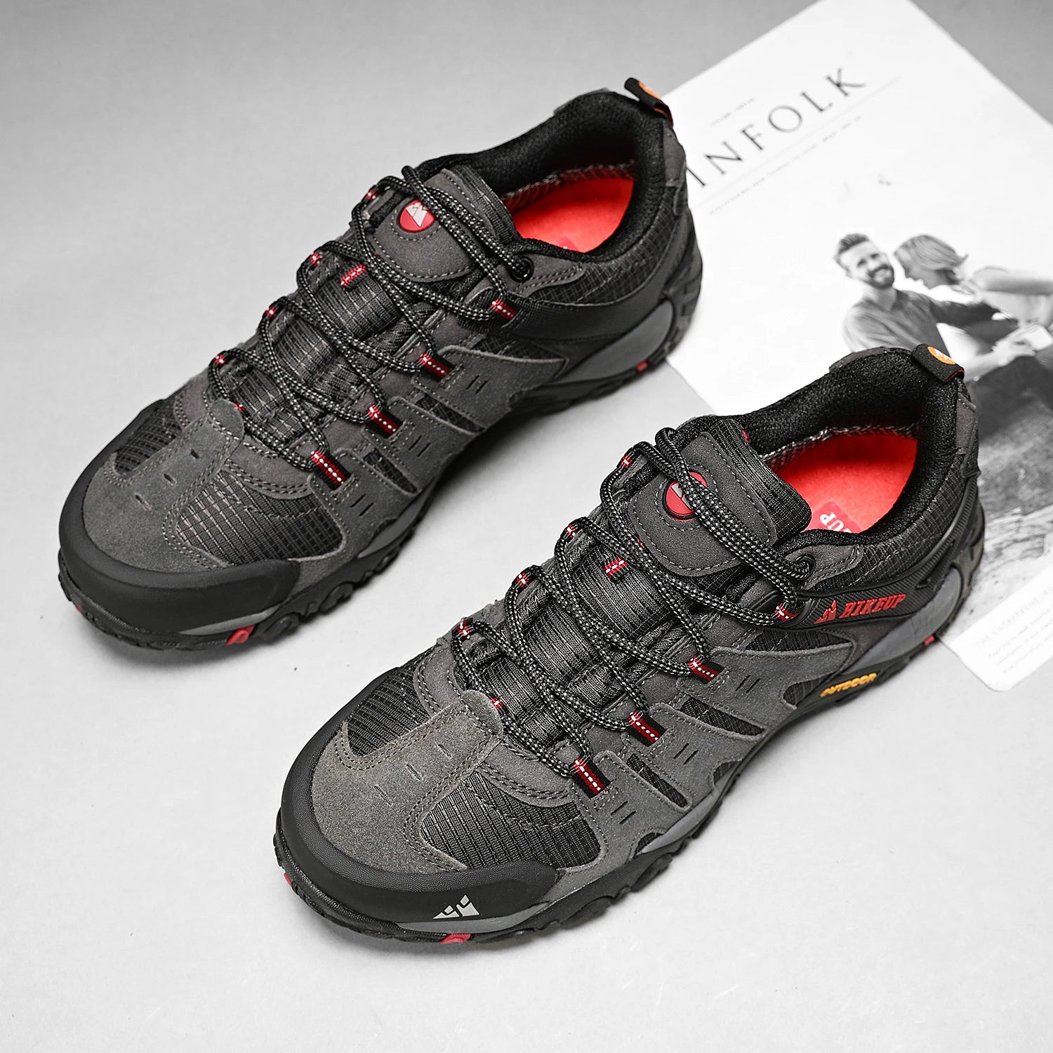 HIKEUP Zapatillas de senderismo para hombre de cuero de ante, calzado de exterior resistente al desgaste, zapatillas tácticas de trekking, senderismo y caza para hombre