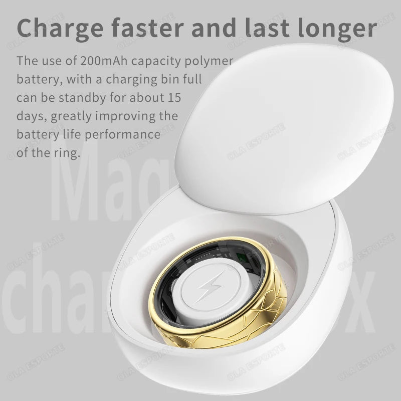 For  Pattern Smart Ring for Men Women Health Sleep Monitor Heart Rate Waterproof Multi-Sport  Couple SmartRing Gold