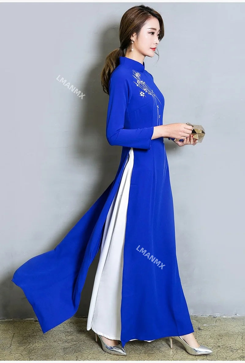 Traditional Vietnamese Ao Dai – Retro Floral Qipao Elegance for Weddings & Festivals