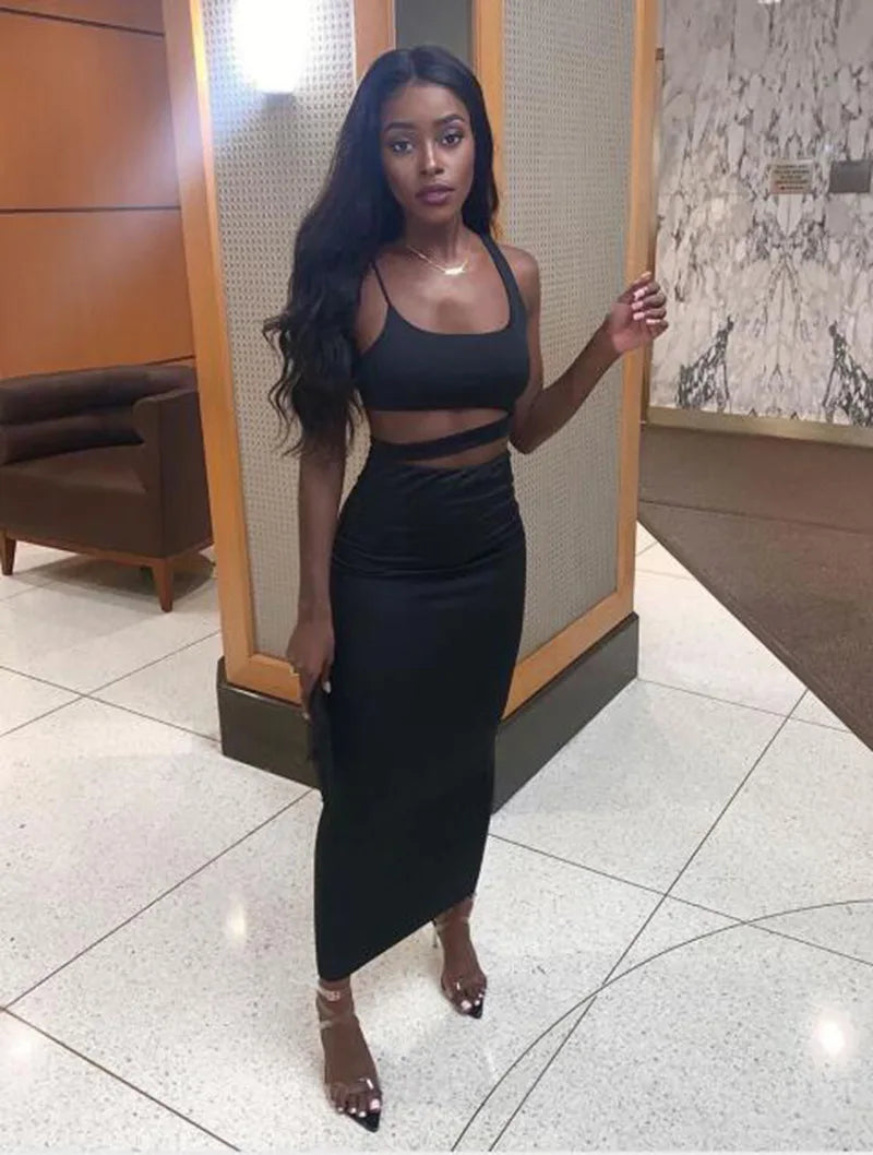 Summer New Women's Skirts Sets Strapless Cutout Crop Top+High Waist Stretch Tight Skirt Sets Fashion Lady Sexy Two-Piece Outfits