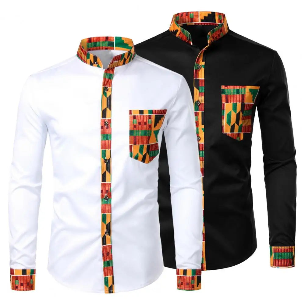 Autumn/winter New Casual Men's Checkered Shirt Splice Men's Long Sleeve Shirt