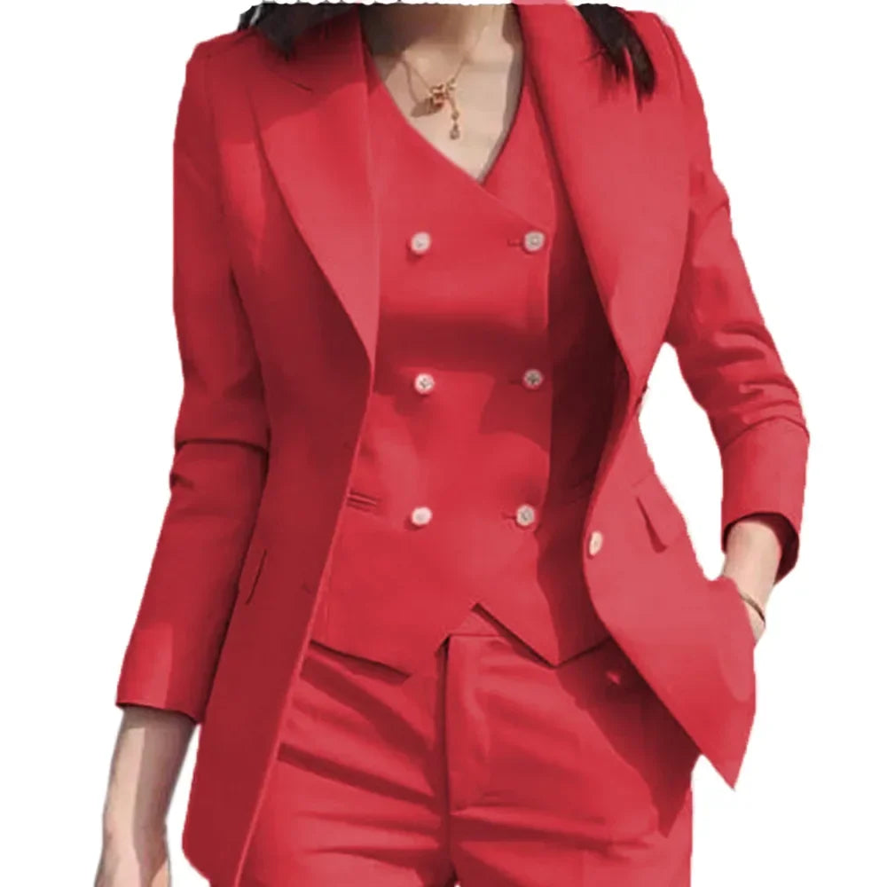 Women Suit 3 Pieces Black Single Button Solid Slim For Wedding Business Work Office Daily Commute Casual Set Blazer Vest Pants