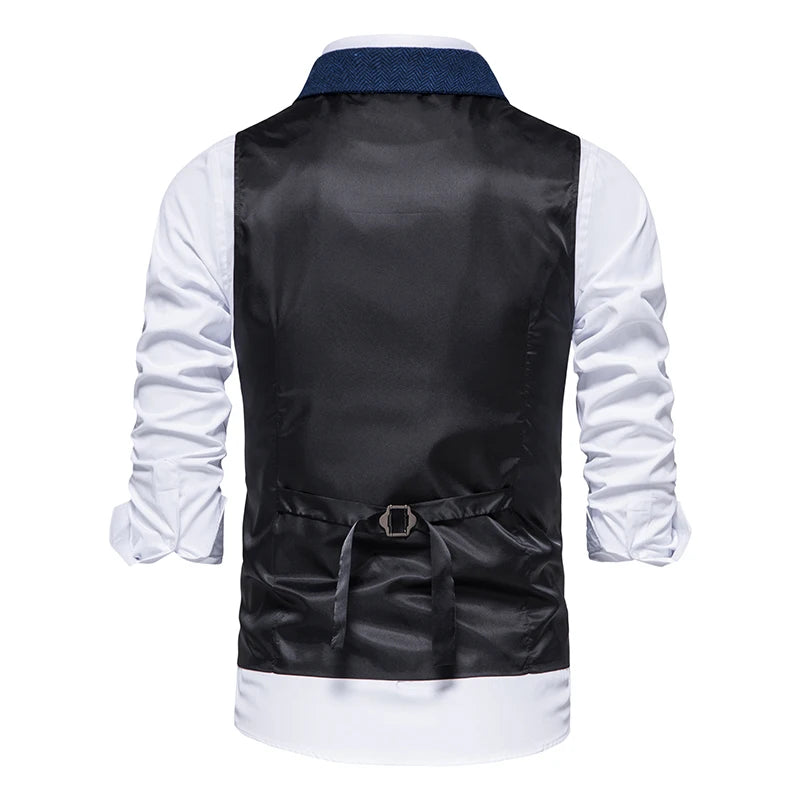 Men Suit Vest Herringbone Fabric Waistcoat Business Wedding Casual Turndown  Collar Men's Dress Blazer Vests Formal Party V07