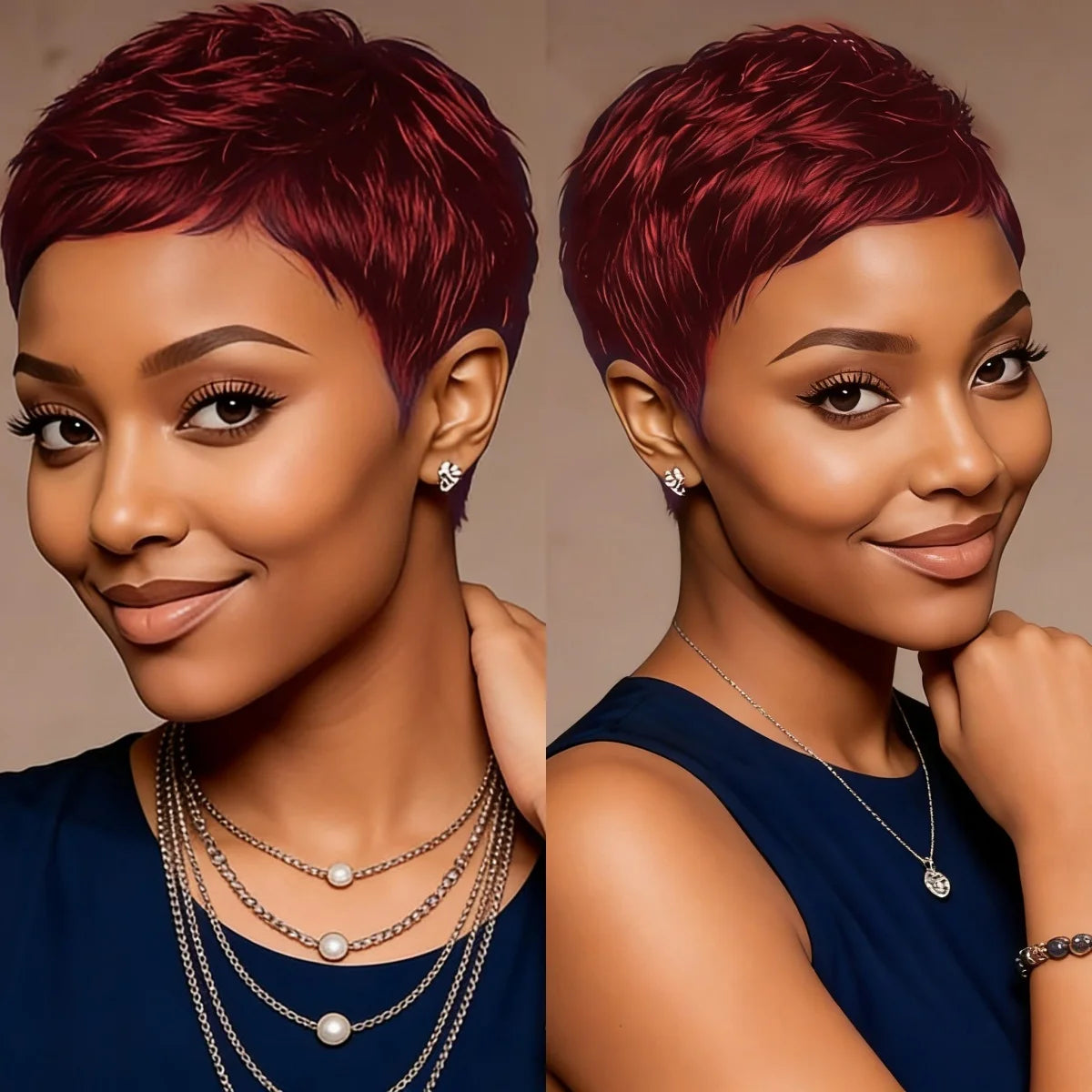 Pixie Cut Wig with Bangs Short Wigs for Women Natural Black/99j/30/27/4# Color Machine Made