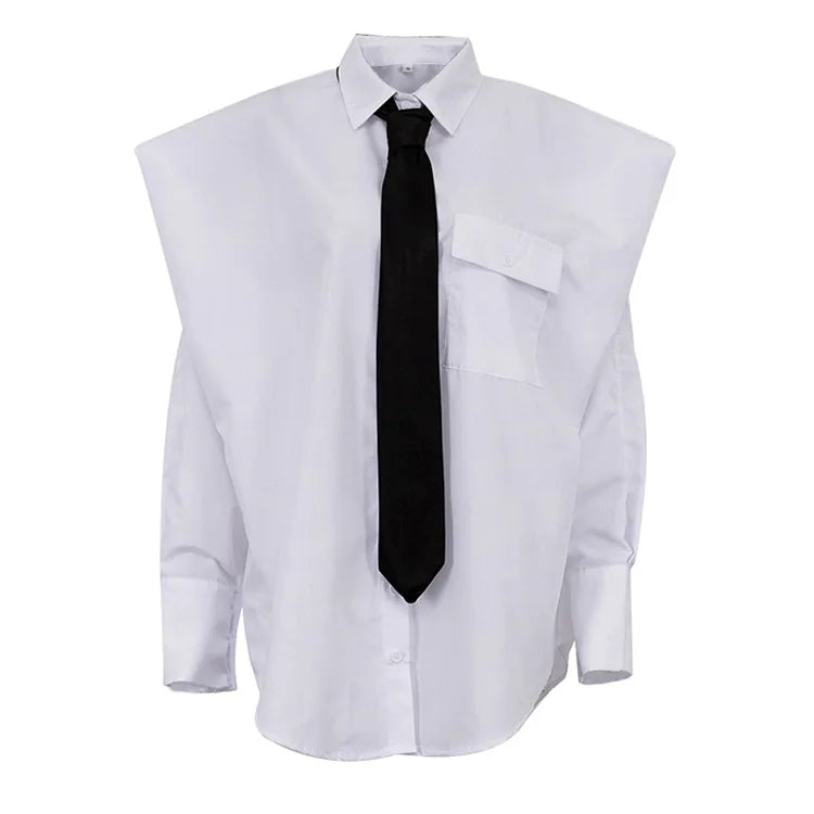 Fashion White Woman Blouse  New Elegant Lapel Long Sleeve Shirt Blusa Streetwear Chic Pocket Blusa Top Female Clothing