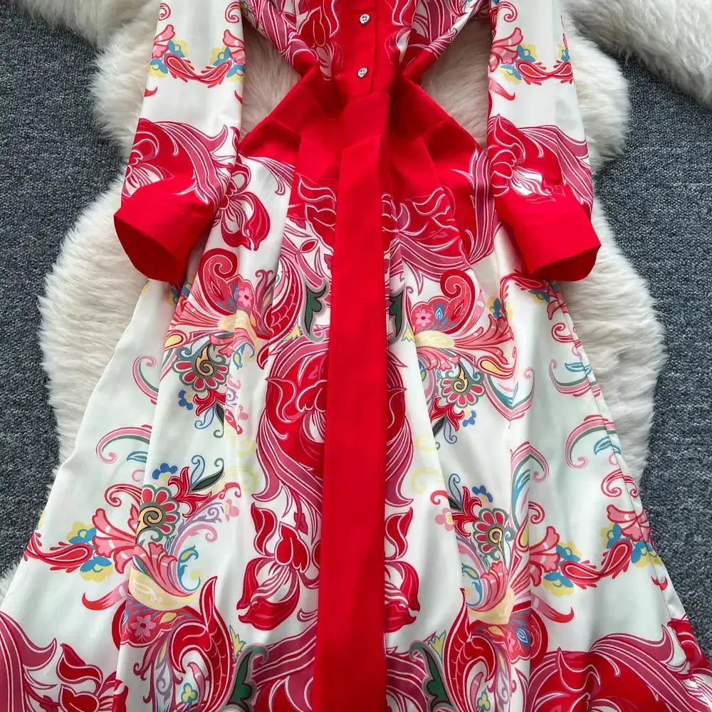 Fashion High-End Feeling Gown Dress Elegant European Court Style Long Printed Slimming New Women's Design Sensation Retro Summer