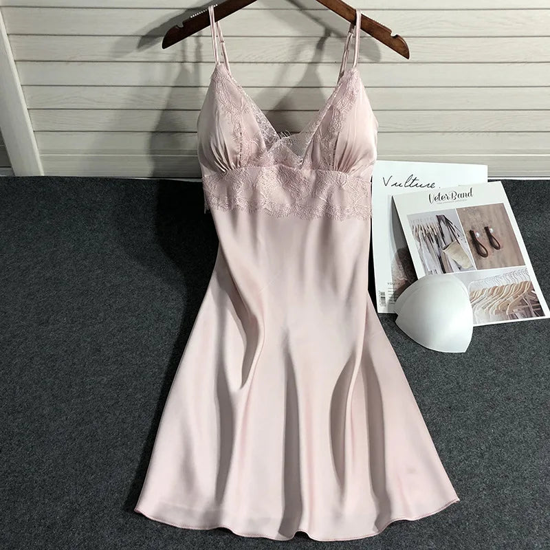 Pijama de cinco piezas para mujer, ropa de dormir para primavera y verano, camisón, bata de baño sexy de encaje, bata de satén de seda suelta para el hogar, ropa de estar en casa