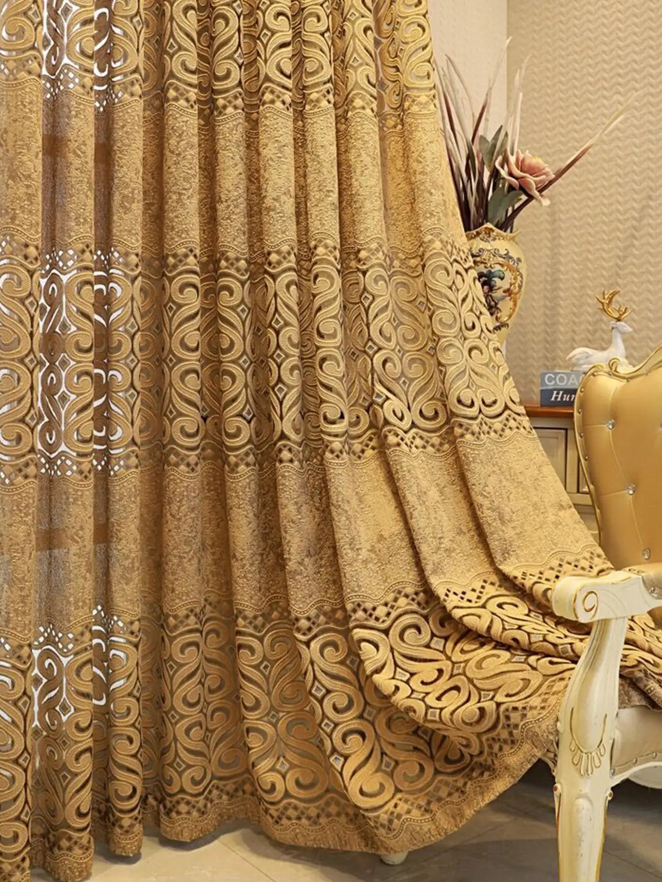 Golden Hollow Perforated Curtains