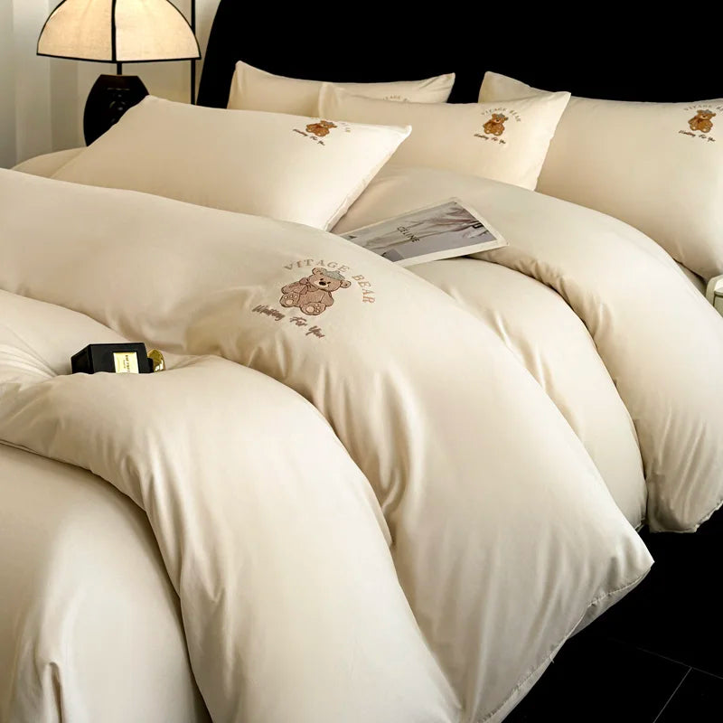 Summer spring Bedding set Washed Silk Duvet cover Comforter 4pcs Bedding for Winter Bed Sheet Pillowcases Home Textiles