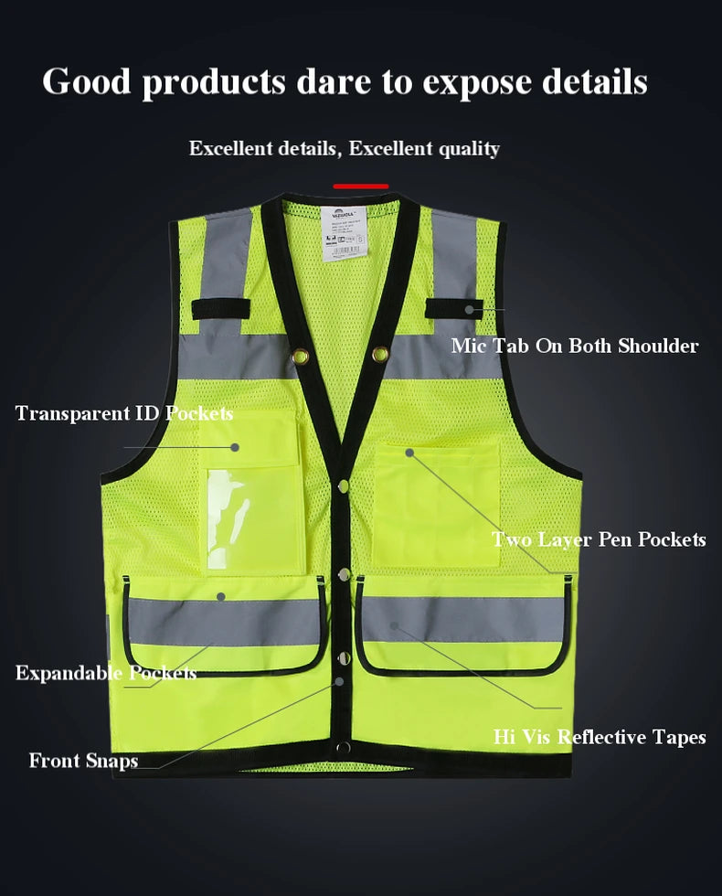 Workwear Vest With Customize Logo For Men Hi Vis Vest Jacket  Workwear Custom With Logo And Text