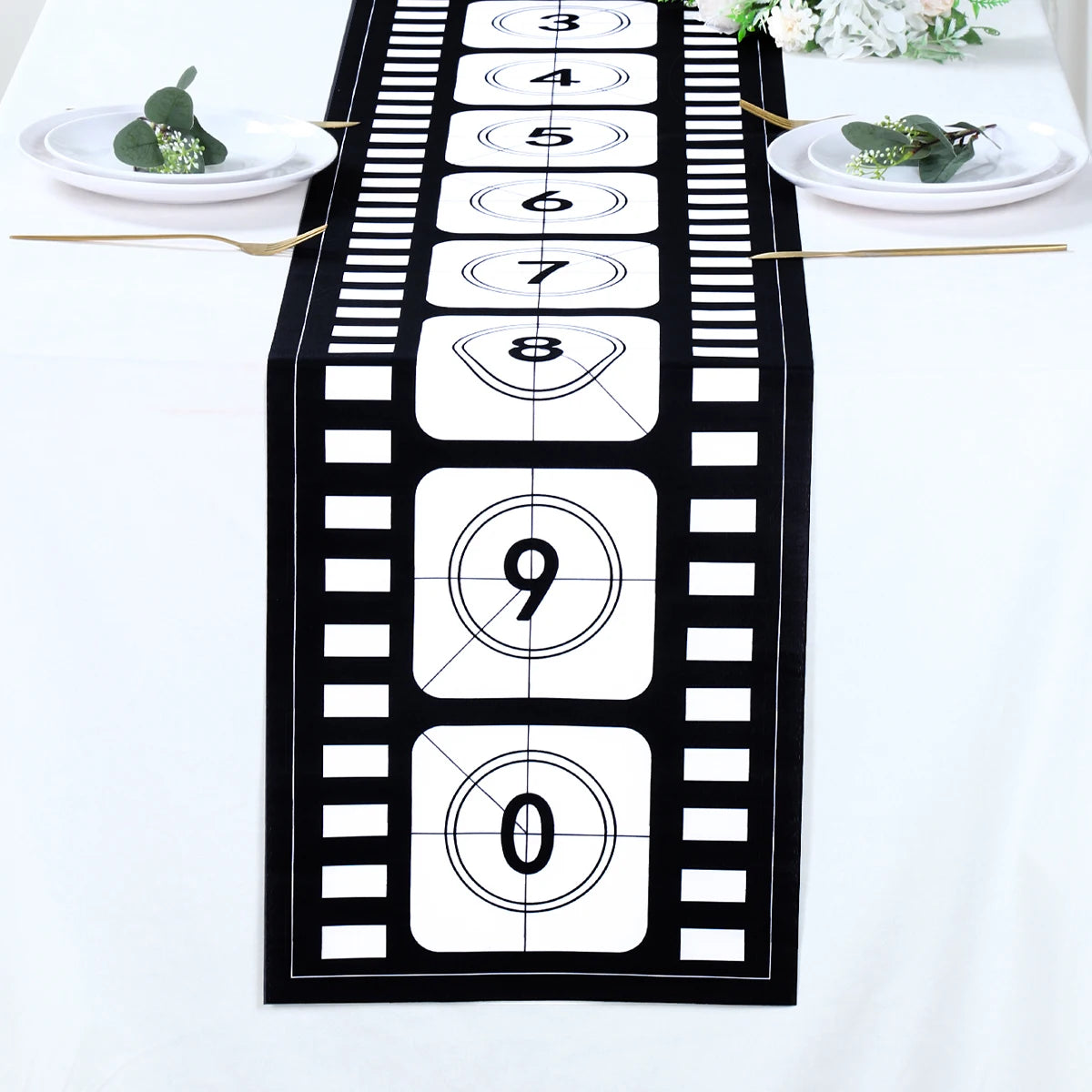 Camino de Mesa para Noche de Cine de 12 X 72 Pulgadas, Estampado de Tira de Película, Decoración de Carrete de Cine, Decoraciones de Manteles Temáticos de Cine