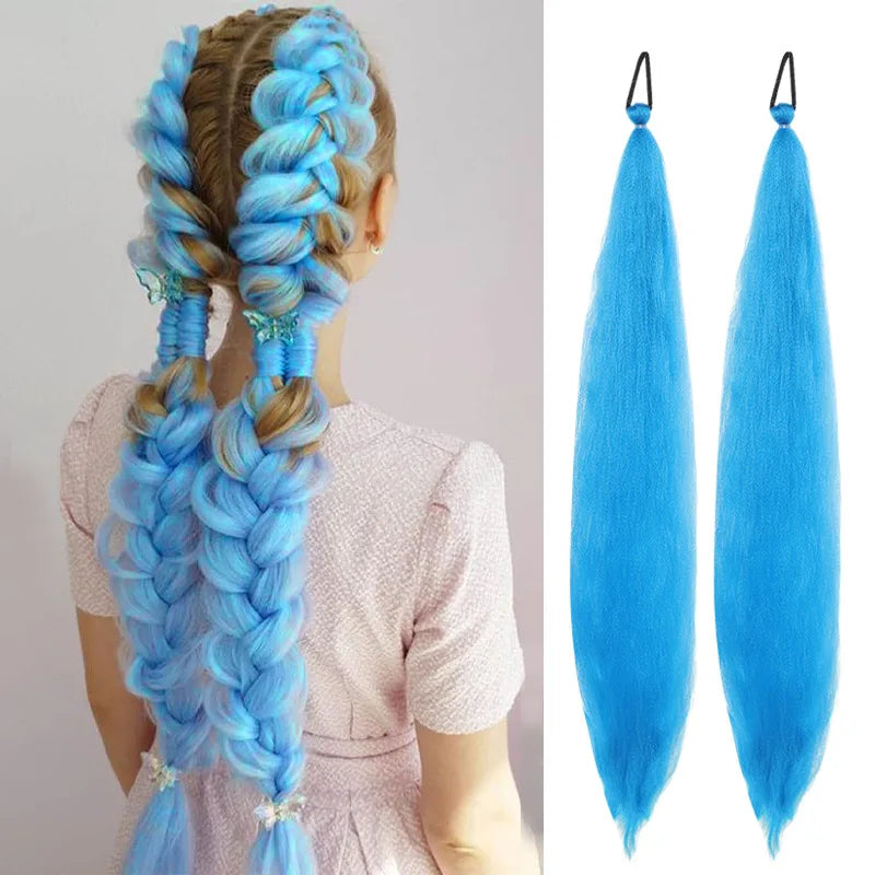 2PCS Synthetic pair of female rubber band boxing color synthetic braided ponytail wig long straight hair heat-resistant ponytail