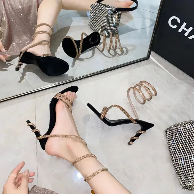 Ladies Heels High Heeled Sandals Female Summer French A Word with Fine with The Simple with A Hundred Shoes for Women
