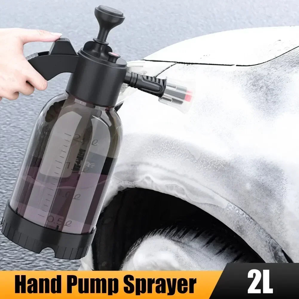 2L Hand Pump Foam Sprayer Snow Foam Gun Nozzle With Pressure Relief Valve Car Wash Spray Bottle Window Cleaning Tools