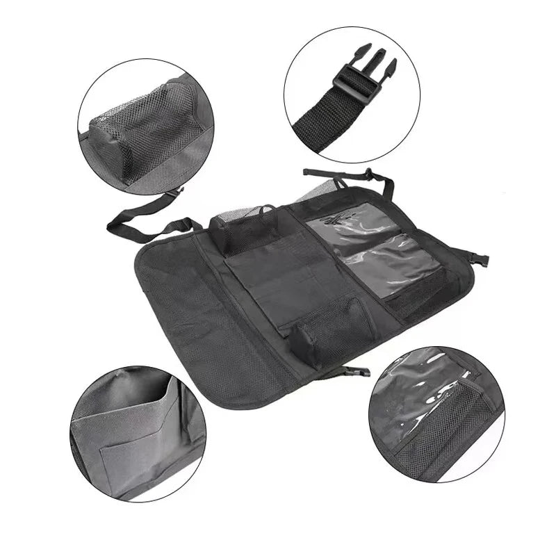 Organizador de almacenamiento para asientos de automóvil, multifuncional, tela Oxford, bolsa de almacenamiento multiusos para el respaldo del coche con soporte para tablet con pantalla táctil