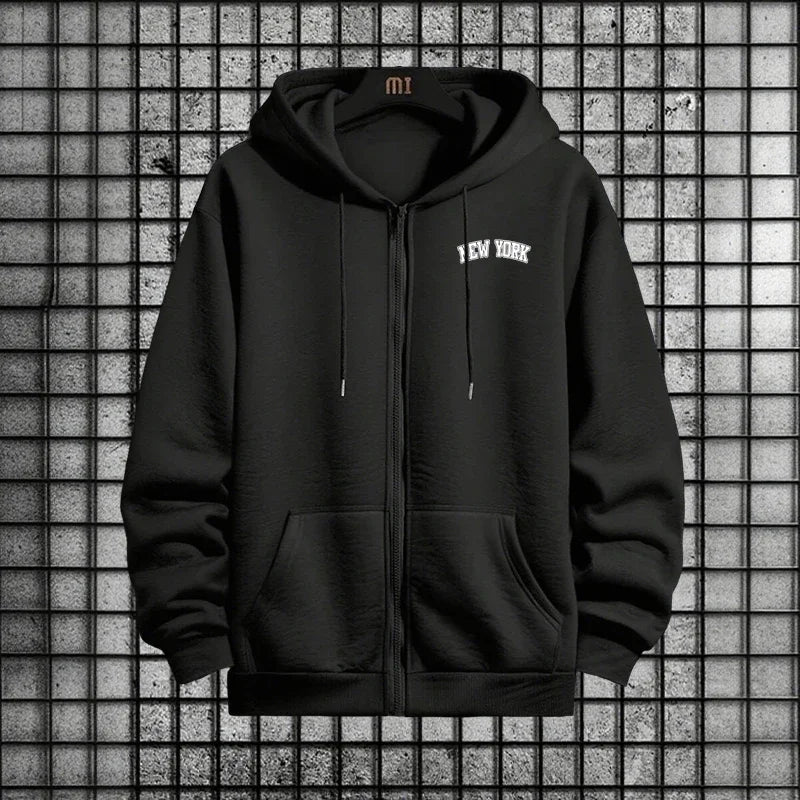 Street Style Men Tracksuit Set 2pcs Zipper Hoodie Sweatpants Urban Streetwear Outfit Autumn Winter City Vibes Sportswear