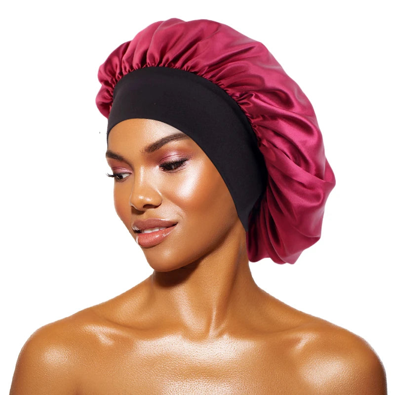 Gorros de satén lisos para mujer, con ala ancha, para dormir, bañarse, gorro unisex, con banda elástica, para el cuidado del cabello