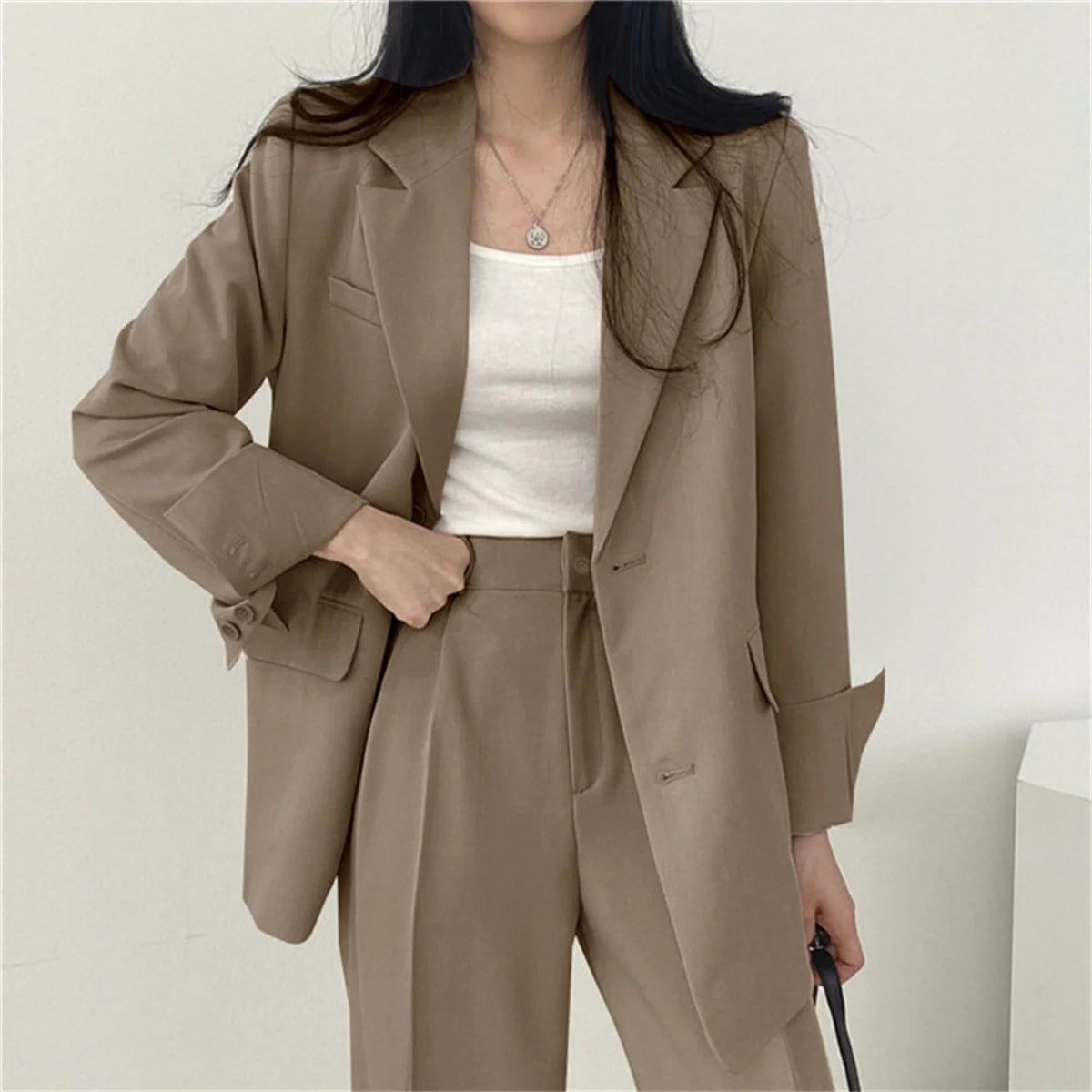 Conjunto Elegante de Blazer y Pantalones de Pierna Ancha para Mujer