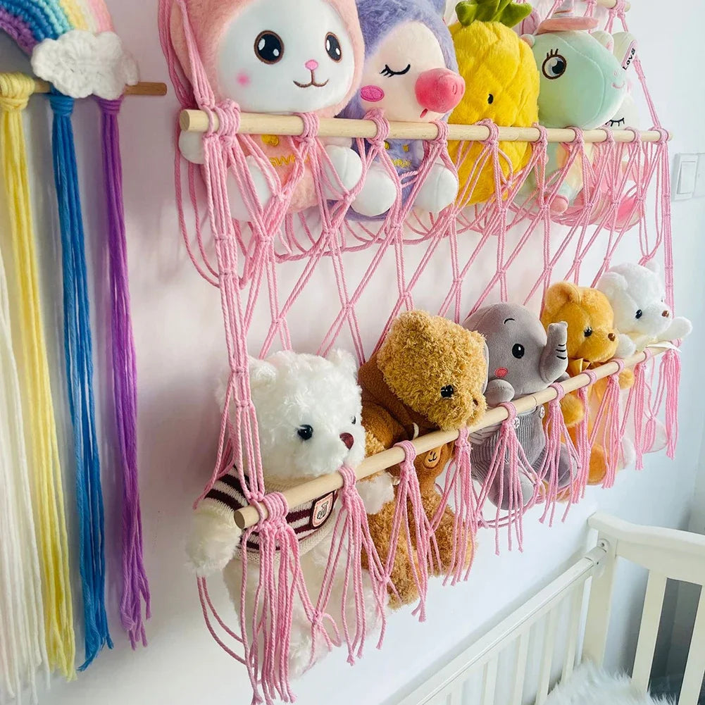 Stuffed Animal Storage Hammock Stuffed Animal Net With Hanging Hooks Hanging Toy Organizer For Children's Room Nursery