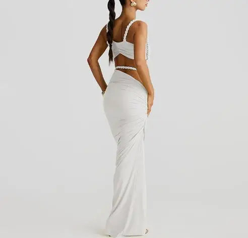Skirt Set for Women's Fashion Spring Summer Latest Clothin Sexy Solid Color Backless Small Tank Top Hip Hugging Skirt Set