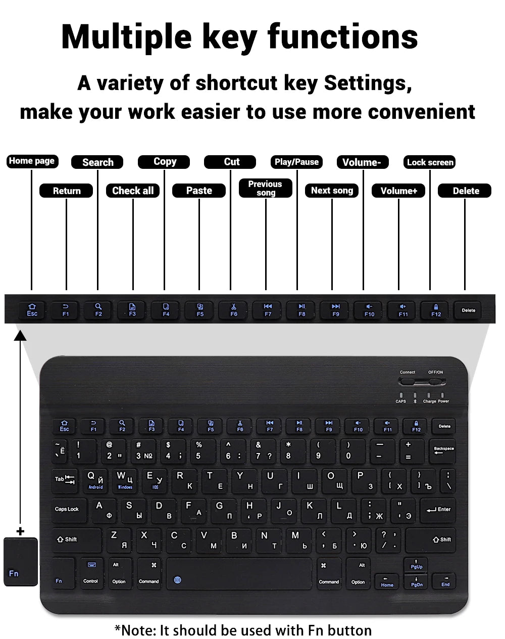 Teclado y ratón inalámbricos Bluetooth para IOS Android Windows Tablet para iPad Air Mini Pro teclado español coreano portugués ruso