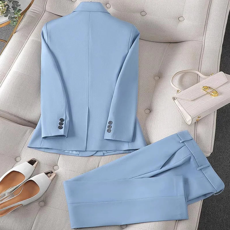 Elegant Suits for Women Spring and Autumn High-end Workplace Temperament Double-breasted Suit Trousers Suit Casual Business Set