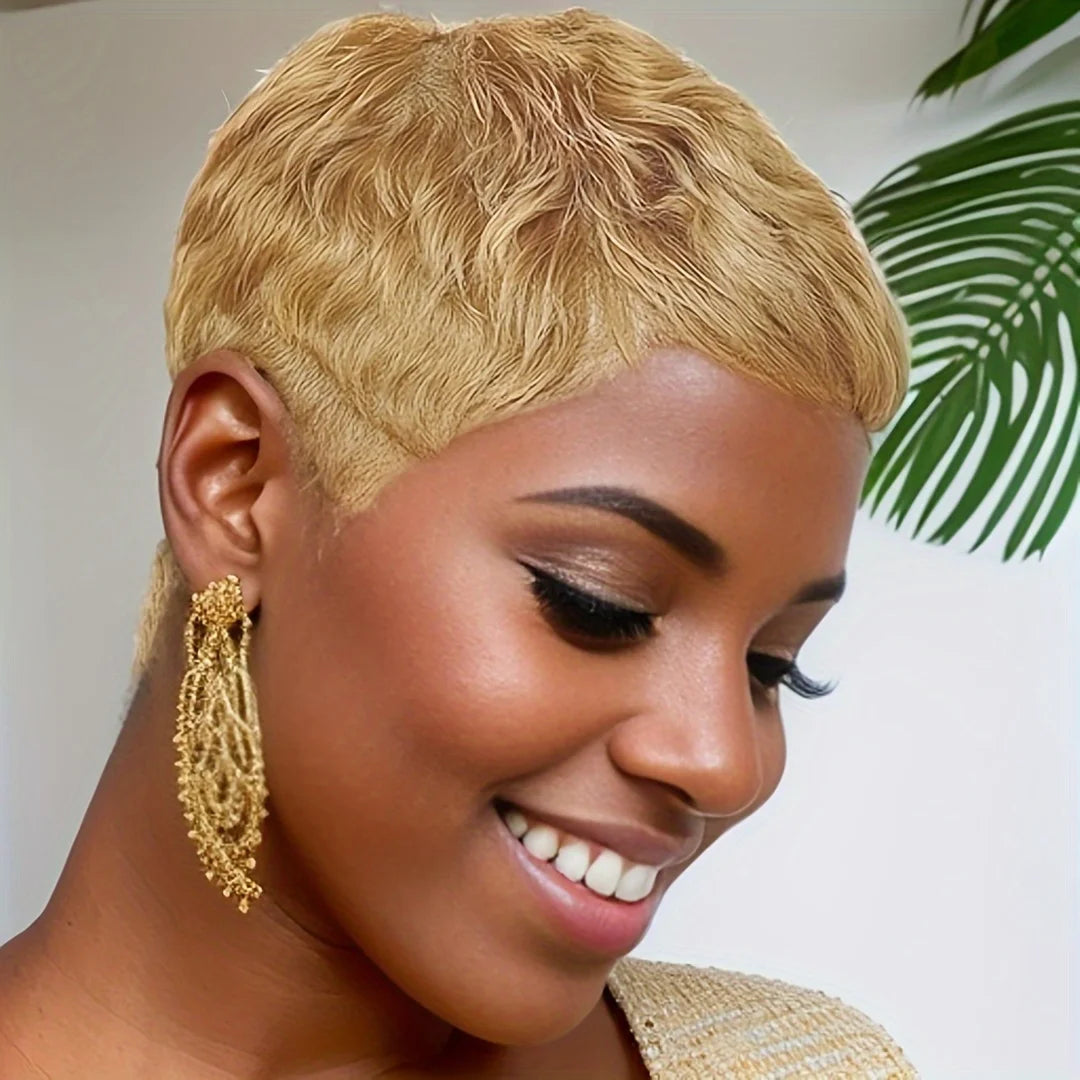 Perruque coupe pixie courte, droite, dégradée, couleur noir naturel/99j/30, 4 pouces, densité 150 %, en cheveux humains, fabriquée à la machine.