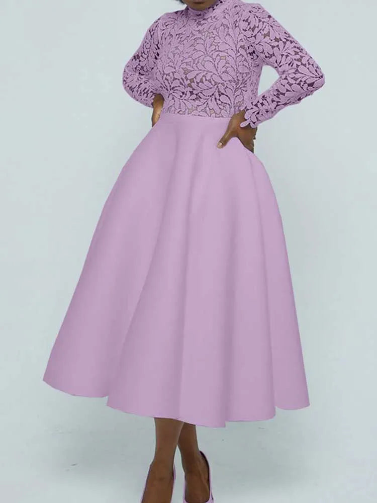 Vestidos elegantes de fiesta para mujer, moda de otoño, encaje, manga larga, vestido transparente, vestido de noche vintage para damas, venta al por mayor, Dropshipping